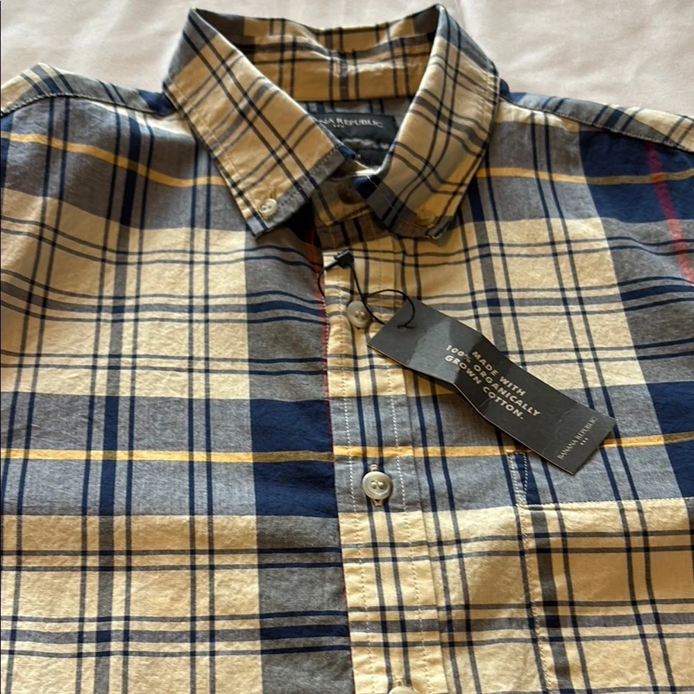 NWT Banana Republic Blue and Yellow Casual Button Down Shirt Sz Small 💯 Cotton
